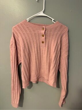 No Boundaries Women's Pink Knit Button-Front Sweater